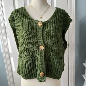 Olive Knit Button-Up Cardigan Vest